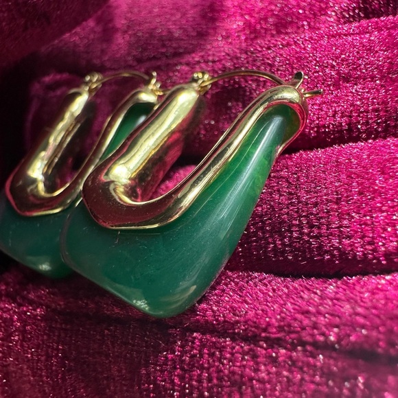 Anthropologie Gold and Green Statement Earrings - Picture 6 of 13